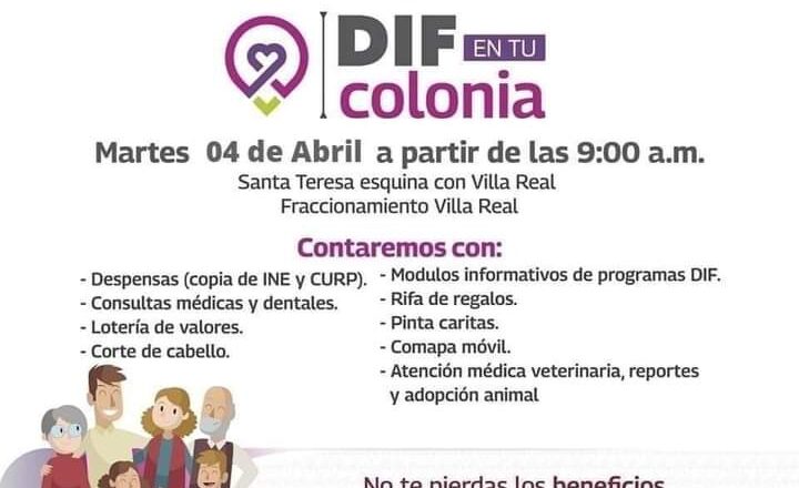 Llegará “DIF en Tu Colonia” a familias del fraccionamiento Villa Real