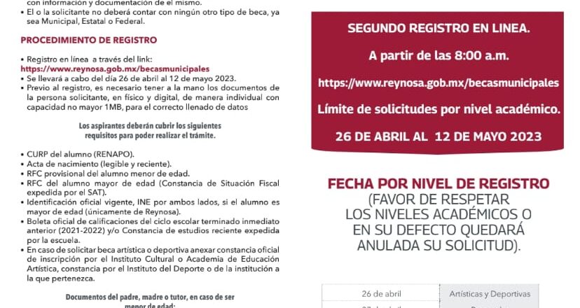 Iniciará Gobierno de Reynosa segundo registro en línea de becas “Contamos Contigo 2023”