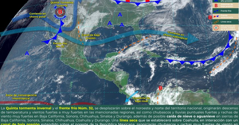 Llega Frente Frío 32 con rachas de viento