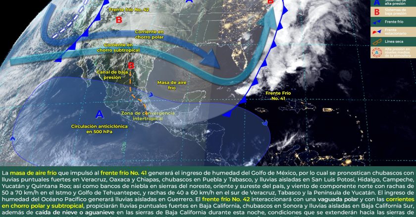 Frente Frío 42 afecta el norte del país