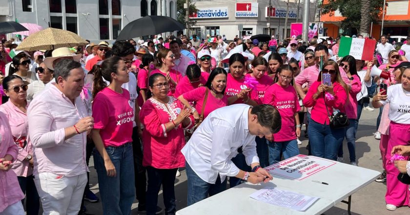 Marcha la marea rosa en Reynosa por la democracia de México