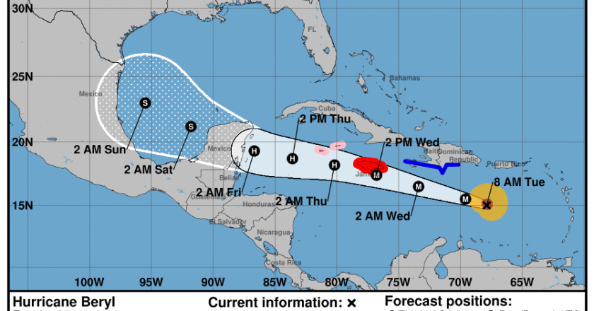 Emiten alerta amarilla por aproximación de “Beryl”