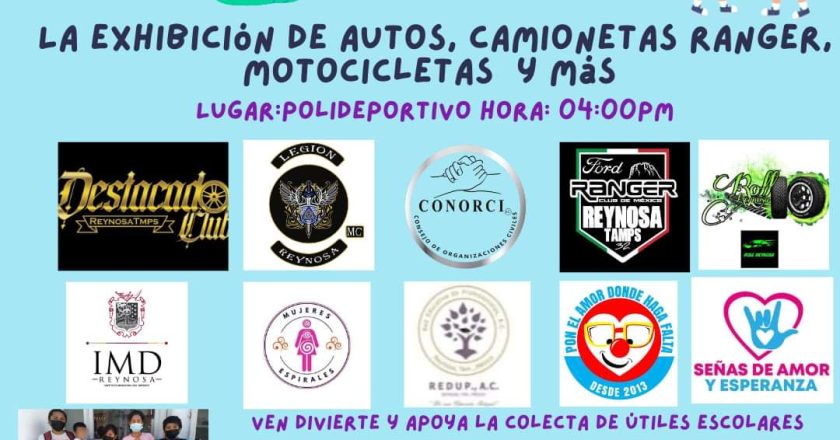 Exhibición de autos para recolectar útiles escolares