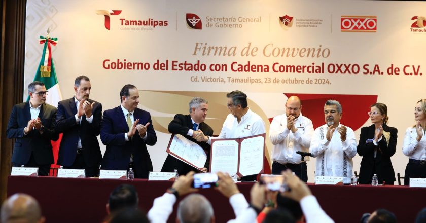 Firman convenio Gobierno de Tamaulipas y Oxxo para fortalecer seguridad