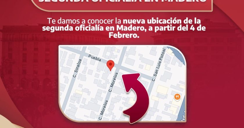 Anuncia Registro Civil cambios de ubicación en oficialías de Madero y Díaz Ordaz